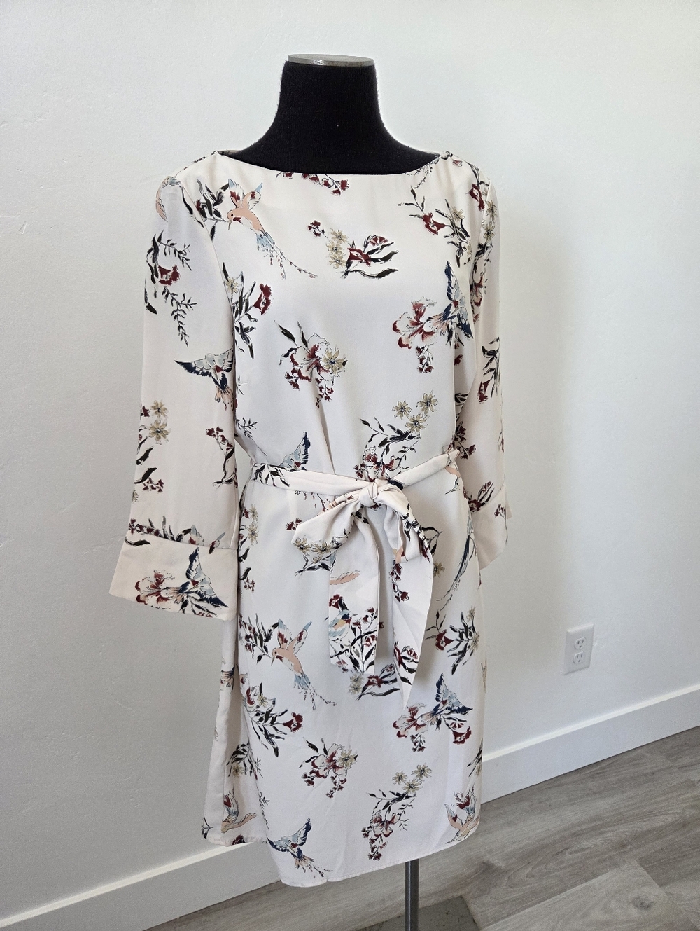 H&M Tropical Floral Bird Print Dress Novelty Office Formal Career Modest Teach 8